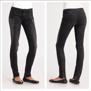 Tory Burch Black Biker Denim Legging